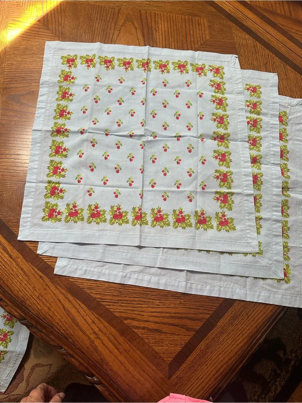 Light Blue Floral Cotton Dinner Napkins - Set of 4